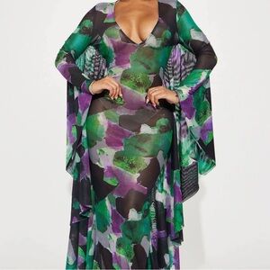 Fashion Nova Green and Purple Floral Dress